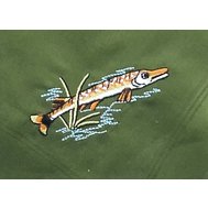 Kapesník pánský , rybářský motiv vyšívaná štika, 100% bavlna, barva oliva