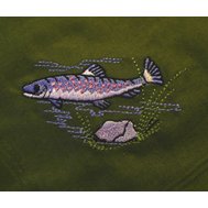 Kapesník pánský , rybářský motiv vyšívaný pstruh, 100% bavlna, barva oliva
