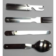 Nerezový cestovní příbor BW, nůž, lžice, vidlička, kombinovaný otvírák, od MFH