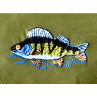 Kapesník pánský , rybářský motiv vyšívaná ryba OKOUN, barva oliva