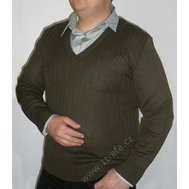 Vycházkový svetr 85, pulovr, u krku do Véčka, barva oliva, velikost 47, na výšku 164 cm