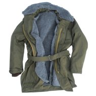 Kabát 85 Oliva, zateplený, s odepínacím kožichem z umělé kožešiny, kapucí a límcem vel. 50/3